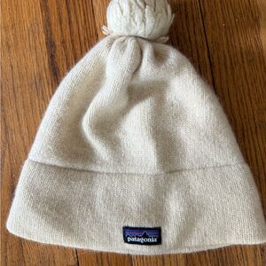 Patagonia Cream Knit Beanie with Pom-Pom